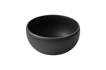 Black ceramic bowl in minimalist style with soft studio lighting on white background for kitchenware
