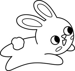 Vector Easter bunny jumping horizontally. Funny hopping rabbit line icon. Cute spring or farm animal black and white illustration for kids. Funny hare clipart, coloring page isolated on white