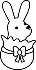 Vector Easter chocolate bunny in egg shaped packaging with bow. Funny rabbit line icon. Cute spring or farm animal black and white illustration for kids. Funny hare clipart or coloring page