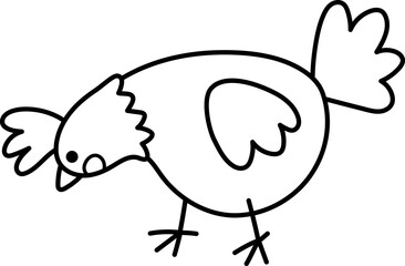 Vector funny hen line icon. Farm pecking bird clipart isolated on white background. Spring or Easter black and white illustration. Cute domestic animal coloring page