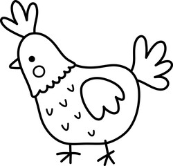 Vector funny hen line icon. Farm bird clipart isolated on white background. Spring or Easter black and white illustration. Cute domestic animal coloring page