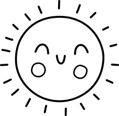 Cute smiling kawaii sun icon. Vector black and white illustration. Line planet picture isolated on white background. Spring or summer symbol clipart, coloring page