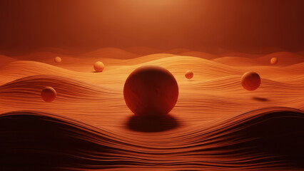 Abstract Orange Waves with Central Red Sphere