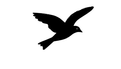 Organic Imperfect Nature: Hand-Drawn Bird in Flight Silhouette - Naive Style Analog Vector Art