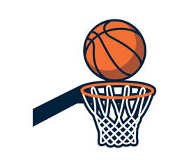 A basketball is about to go into the hoop after a successful shot.