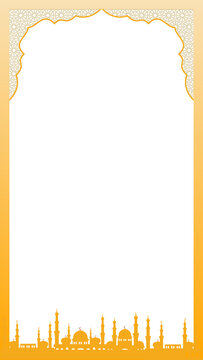 Ramadan Islamic Gold Frame with Mosque Silhouette for Social Media Story, template frame product ecommerce 9:16