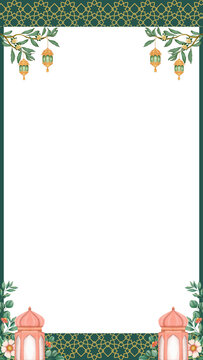 Green Floral Islamic Ramadan Frame for Product Ecommerce Social Media Story 9:16, template frame post 