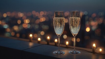 8k, realistic, full ultra HD, high resolution, cinematic photography Two glasses of sparkling champagne