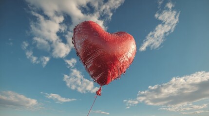 8k, realistic, full ultra HD, high resolution, cinematic photography A striking heart-shaped balloon floating in the air against a backdrop of a clear blue sky