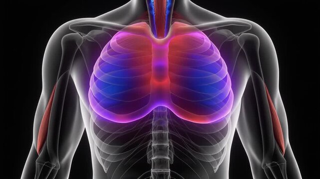 Human Respiratory System Model Animation on Black Background Medical Illustration for Education Anatomy Study and
