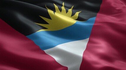 National flag of Antigua and Barbuda waving in a seamless loop with rising sun and V-shape design