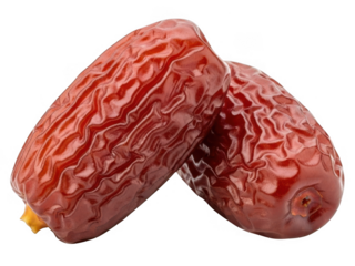 Two red dates on white background isolated on transparent background