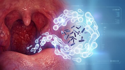 Inflamed Throat Infection with White Blood Cell Immune Response to Bacteria