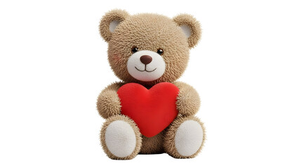 Teddy Bear Holding Red Heart on White Background