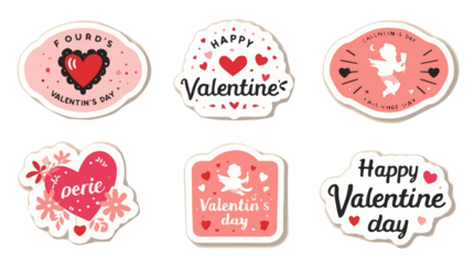 template set of stickers for Valentine's Day featuring a flat design style with bold lines, minimalist shapes, and vibrant colors, including pastel pink with png Transparent 