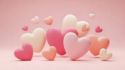 A cluster of pink and white hearts on a soft pink background