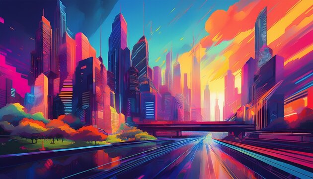 abstract colorful city background digital glitch art generative ai - Powered by Adobe