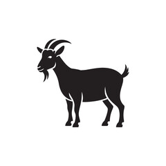 Simple black goat icon silhouette design featuring a standing animal with horns and beard