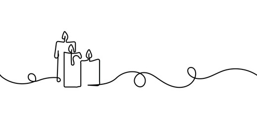 Minimal line art candles with continuous line design. Hand drawn candle line art png and vector illustration transparent background