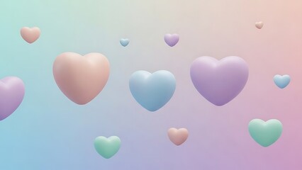 Pastel hearts floating in a colorful gradient sky