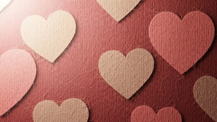 Valentine's day decor with paper hearts on red background