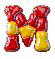 English Alphabet M made of red and yellow colored squares on white background High quality image