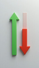 Green up arrow and red down arrow on a light grey background