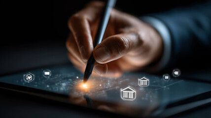 Engaging in digital banking with a stylus on a tablet device