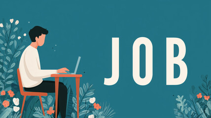 Searching for career opportunities while sitting at a desk in a serene garden