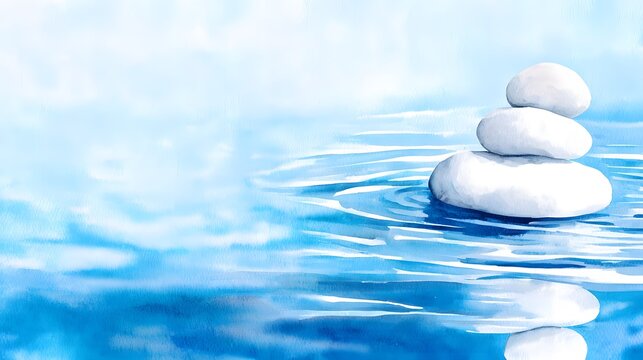 Serene zen stones balanced on water evoke peace a tranquil meditation illustration - Powered by Adobe