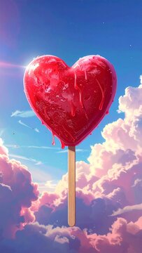 Paleta helada de corazon derriti&eacute;ndose 