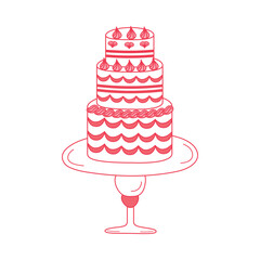 Vintage hand-drawn Valentine's Day cake. Flirty cake for weddings and anniversaries. Sweet dessert with outline drawing. Flirty romantic vector illustration for a poster or invitation.