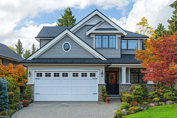a two-story house with a garage in the American style