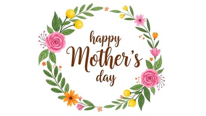 Fototapeta premium Happy mother's day floral wreath greeting card