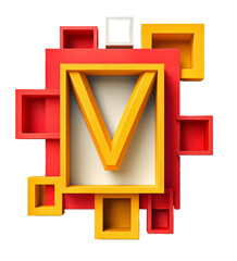 English Alphabet M made of red and yellow colored squares on white background High quality image