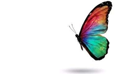 Vibrant Multi-Colored Rainbow Butterfly Isolated on White Background with Copy Space