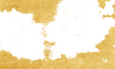 Gold grunge overlay with bold horizontal band of textured metallic paint, rough edges and faded center on white background, perfect for headers, banners, invitations, and modern luxury graphic design
