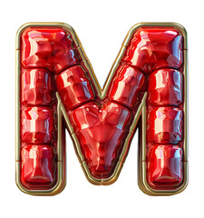 English Alphabet M made of red and yellow colored squares on white background High quality image