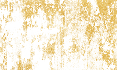 Gold grunge overlay with distressed peeling paint texture, vertical streaks and worn metallic patches on white background, ideal for vintage luxury posters, album covers, and bold branding layouts

