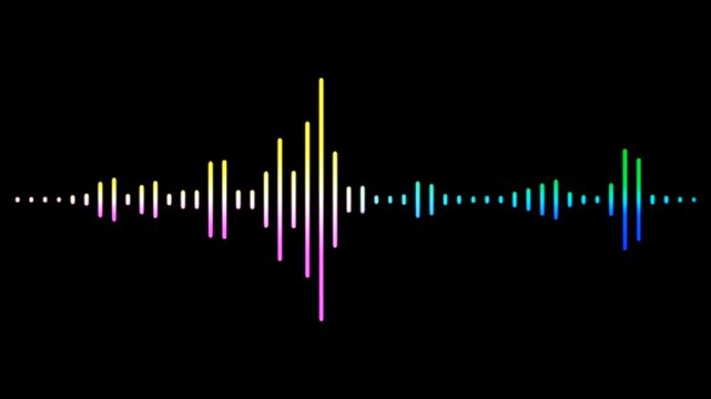 Colorful music equalizer waveform bars pulsing on dark background, audio sound visualizer digital loop animation video