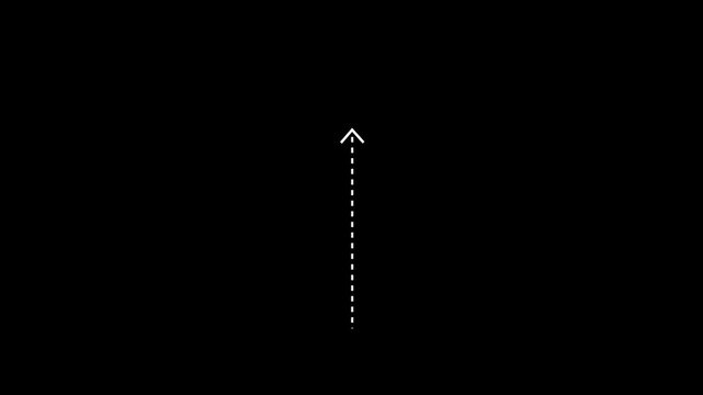 Up arrow direction icon with dotted line animation on black background.up straight dot arrows icon sign animated with alpha channel.