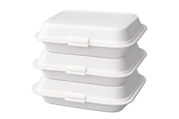 Obraz premium Stacked white foam containers, commonly used for takeout food, displaying concepts of delivery, convenience, and disposal