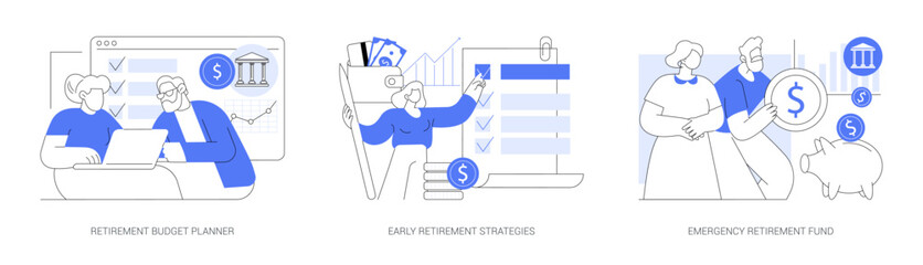 Fototapeta na wymiar Retirement Budgeting, Safety Planning abstract concept vector illustrations.