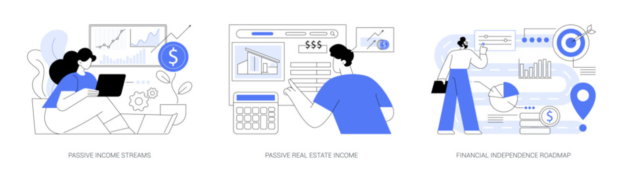 Passive income, financial freedom abstract concept vector illustrations.