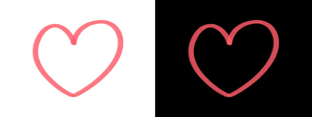 Single Pink Chalk Heart Line Art Icon Isolated on Black and White Background