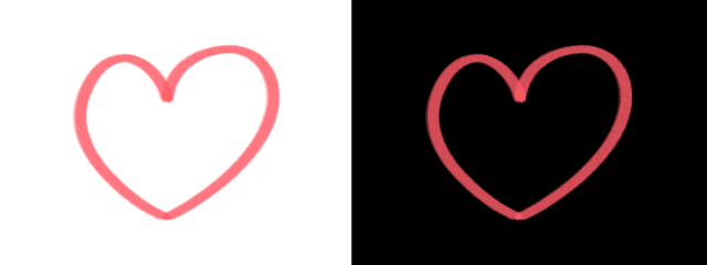 Single Pink Chalk Heart Line Art Icon Isolated on Black and White Background