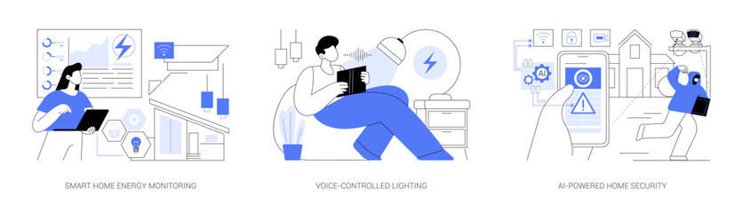 AI-Driven Smart Home Features abstract concept vector illustrations.
