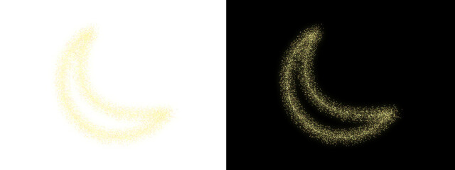 Golden Glitter Crescent Moon Icon Set with Sparkles on Black and White Background