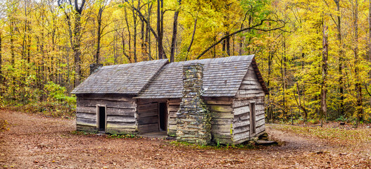 Historic Ben Ogle Cabin in the great Smoky Mountains at sunrise