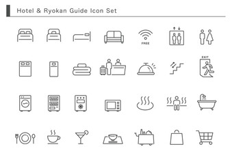 宿泊施設向け 館内設備・サービス案内の線画アイコンコレクション